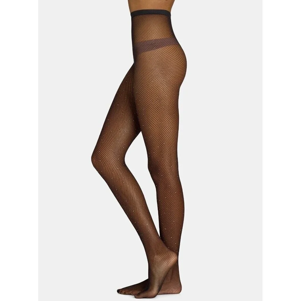 No Boundaries Rhinestone Fishnet Tights Women's Size XXL Black Sheer
